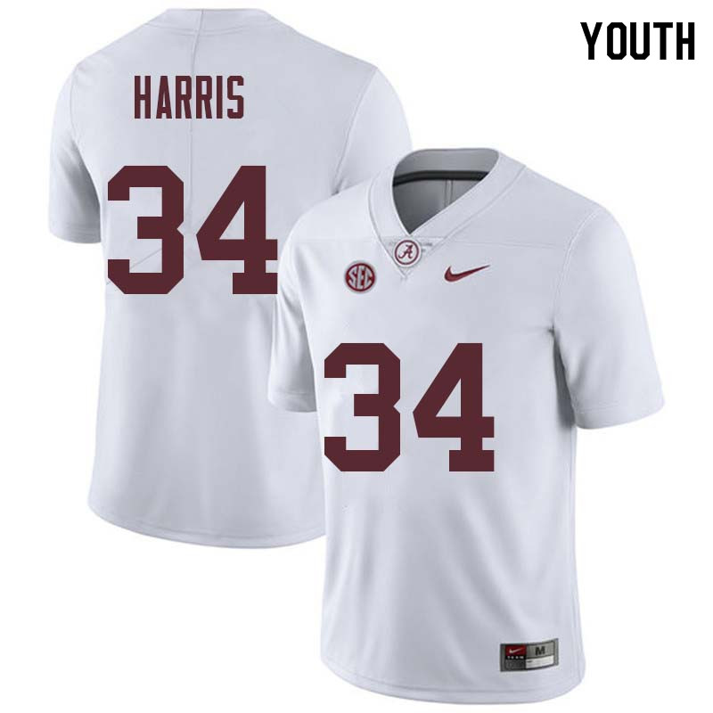 Youth #34 Damien Harris Alabama Crimson Tide College Football Jerseys Sale-White